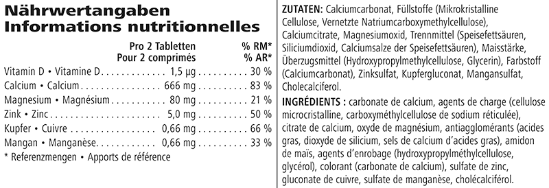 Nährwerte Herbalife Xtra-Cal® – Calcium & Vitamine D voor Sterke Botten (90 tabletten)