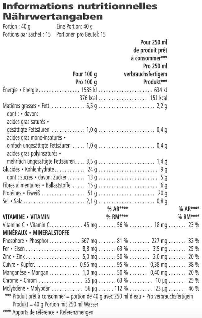 Nährwerte Herbalife Tri Blend Select – 20g Veganistisch Proteïne (600g)