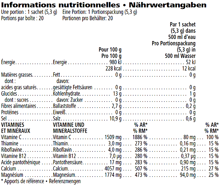 Nährwerte Herbalife H24 Hydrate, Orange. 20 Portionspackungen