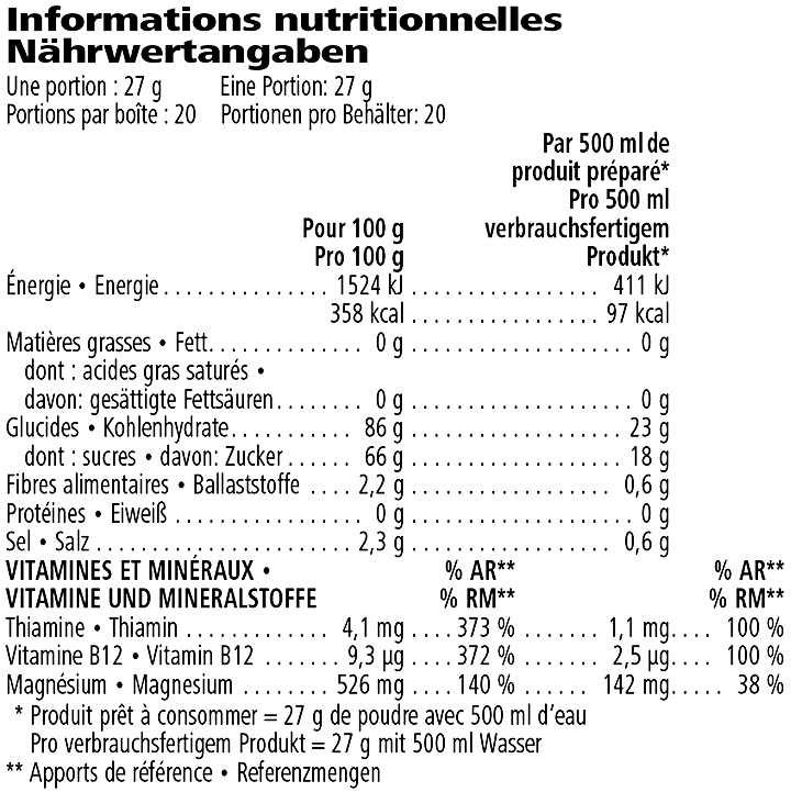 Nährwerte Herbalife24 CR7 Drive Sportdrank – Elektrolyten & Koolhydraten (550g, 20 porties)