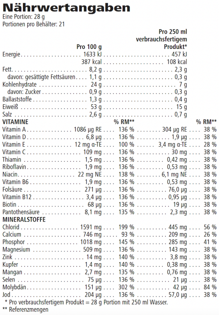 Nährwerte Herbalife Proteïnedrank Mix Vanille – 15 g Proteïne per Portie