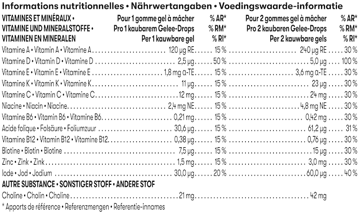 Nährwerte Herbalife NutrientVita Kids, 30 kaubare Gelee-Drops